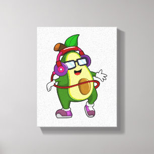 Avocado bij Muziek met Hoofdtelefoon Canvas Afdruk