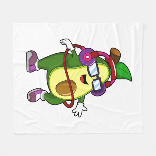 Avocado bij Muziek met Hoofdtelefoon Fleece Deken (Voorkant (Horizontaal))