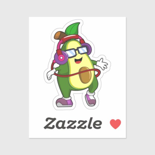 Avocado bij Muziek met Hoofdtelefoon Sticker (Vel)