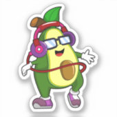 Avocado bij Muziek met Hoofdtelefoon Sticker (Voorkant)