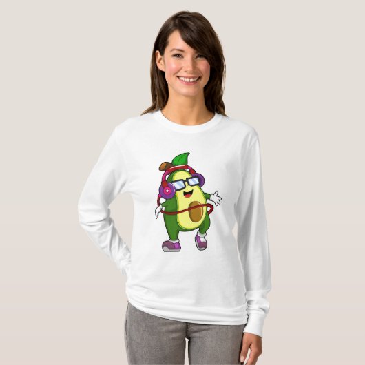 Avocado bij Muziek met Hoofdtelefoon T-shirt (Voorkant volledig)