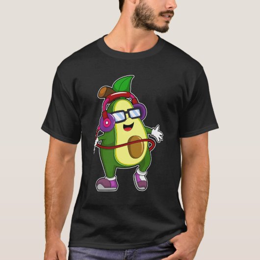 Avocado bij Muziek met Hoofdtelefoon T-shirt (Voorkant)