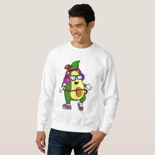 Avocado bij Muziek met Hoofdtelefoon Trui (Voorkant volledig)