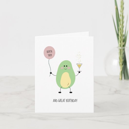 Avocado Birthday Kaart - Cute, Fun Folded Kaart (Voorkant)