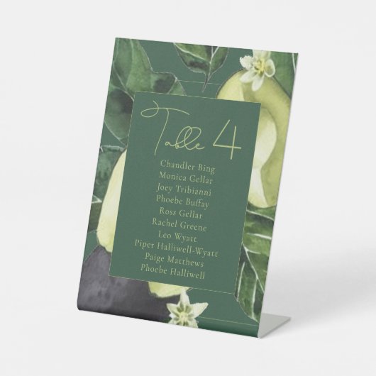 Avocado Blossom | Donkergroene, roestrijke zetmeel Reclamebord Met Voetstuk (Voorkant)