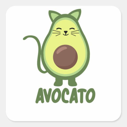 Avocado Cat Funny Food Kitten Avocato Vierkante Sticker (Voorkant)