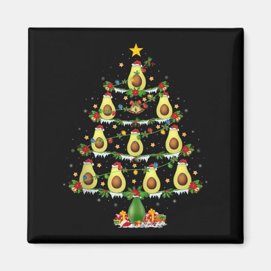 Avocado Christmas Tree Lights Funny Avocado Xmas T Magneet (Voorkant)