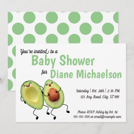 Avocado Couple Baby shower Uitnodiging (Voorkant / Achterkant)