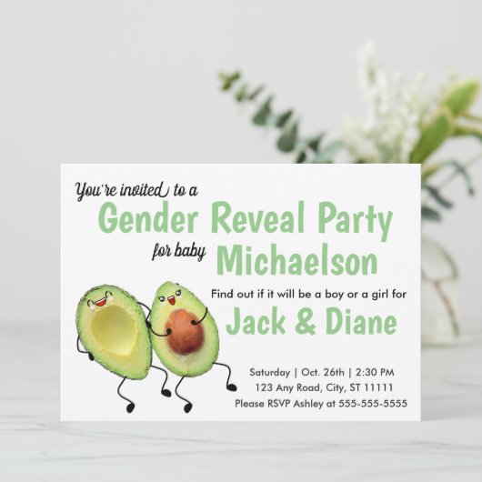 Avocado Couple Gender Reopenbaart uitnodiging (Staand voorkant)