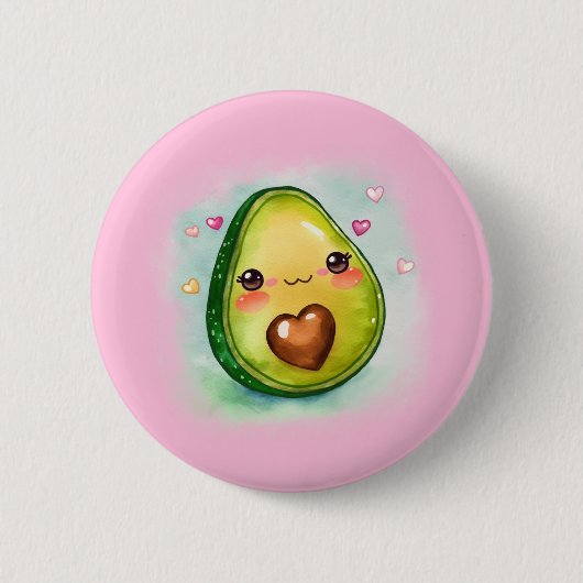 Avocado Cutie - Button, roze Ronde Button 5,7 Cm (Voorkant)