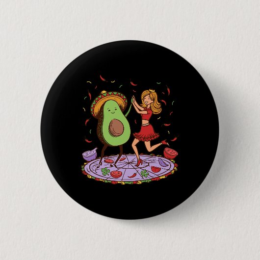 Avocado Dancing Salsa Cinco De Mayo Mexicaanse Avo Ronde Button 5,7 Cm (Voorkant)