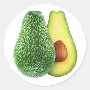 Avocado doorgesneden in helften ronde sticker