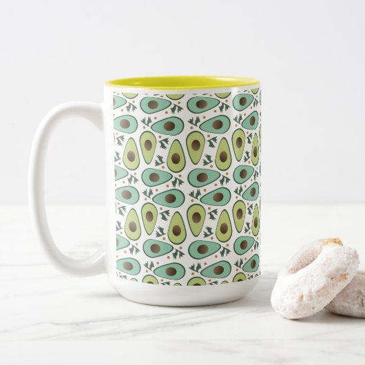 Avocado en Cilantro Salad Pattern Tweekleurige Koffiemok (Met donut)