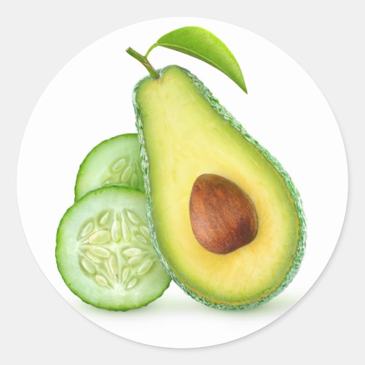 Avocado en komkommer ronde sticker (Voorkant)