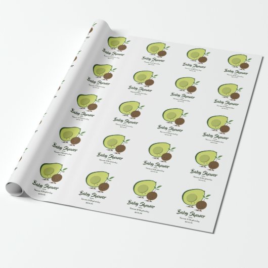Avocado en Pit Cartoon Baby shower Cadeaupapier (Uitgerold)