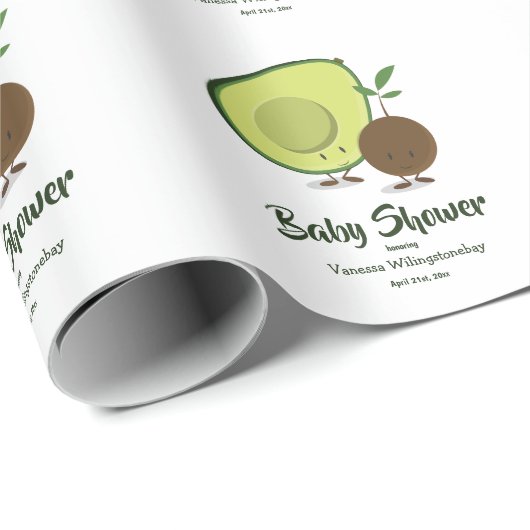 Avocado en Pit Cartoon Baby shower Cadeaupapier (Rol Hoek)