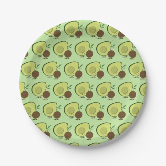 Avocado en Pit Cartoon Character Pattern Papieren Bordje (Voorkant)