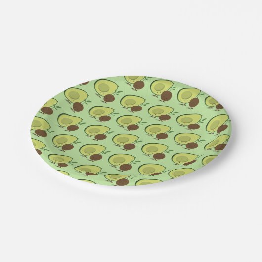 Avocado en Pit Cartoon Character Pattern Papieren Bordje (Gekanteld)