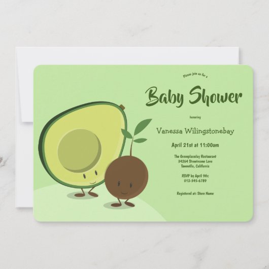 Avocado en Pit Cartoon Food Theme Baby shower Kaart (Voorkant)