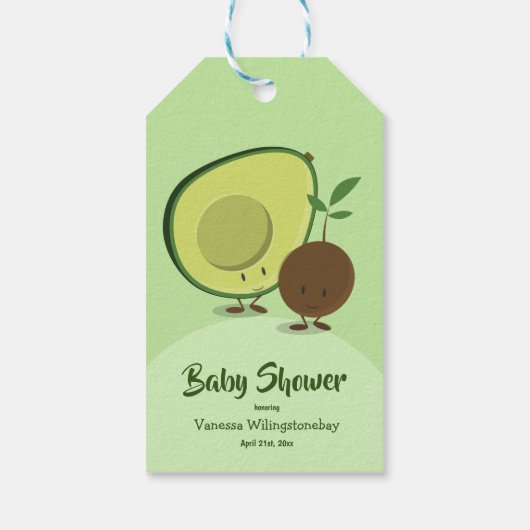 Avocado en Pit Cartoon Karakter Baby shower Cadeaulabel (Achterkant)