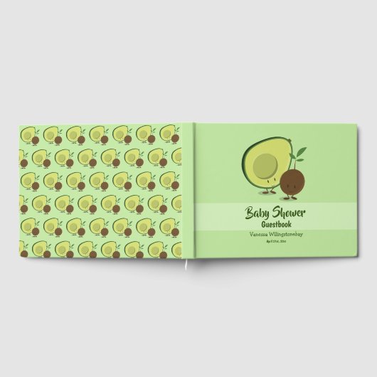 Avocado en Pit Cartoon Karakter Baby shower Gastenboek (Volledig)