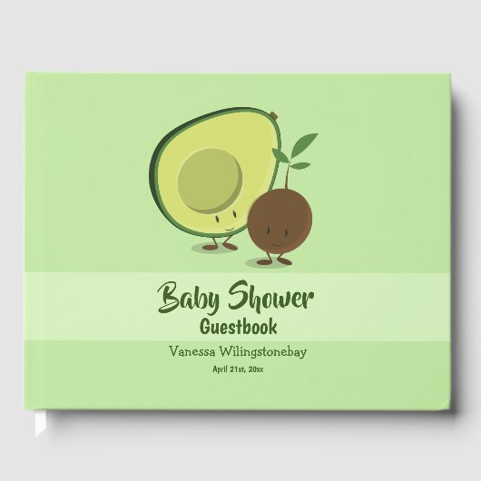 Avocado en Pit Cartoon Karakter Baby shower Gastenboek (Voorkant)