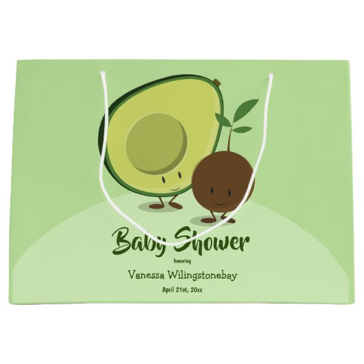 Avocado en Pit Cartoon Karakter Baby shower Groot Cadeauzakje (Voorkant)