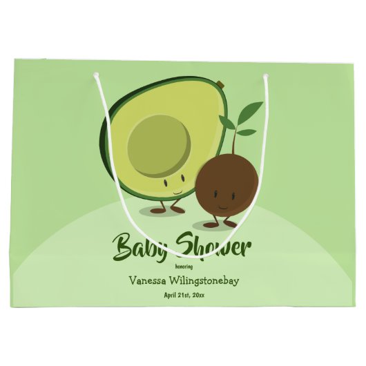 Avocado en Pit Cartoon Karakter Baby shower Groot Cadeauzakje (Achterkant)