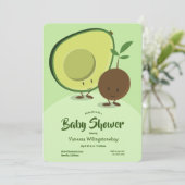 Avocado en Pit Cartoon Karakter Baby shower Kaart (Staand voorkant)