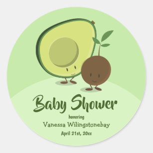 Avocado en Pit Cartoon Karakter Baby shower Ronde Sticker