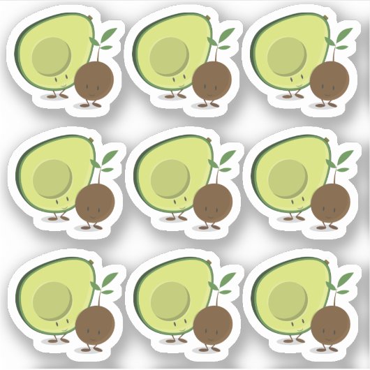 Avocado en Pit Cartoon Karakters Sticker (Voorkant)