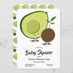 Avocado en Pit Cartoon White Green Baby shower Kaart