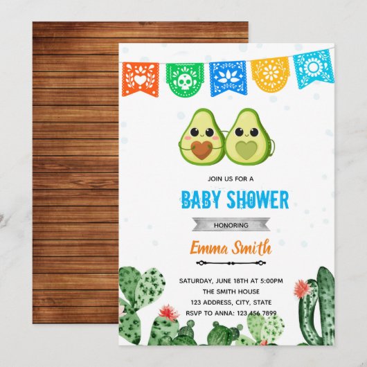 Avocado fiesta blauw douchethema kaart (Voorkant / Achterkant)