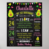 Avocado First Birthday-alkboard Poster (Voorkant)