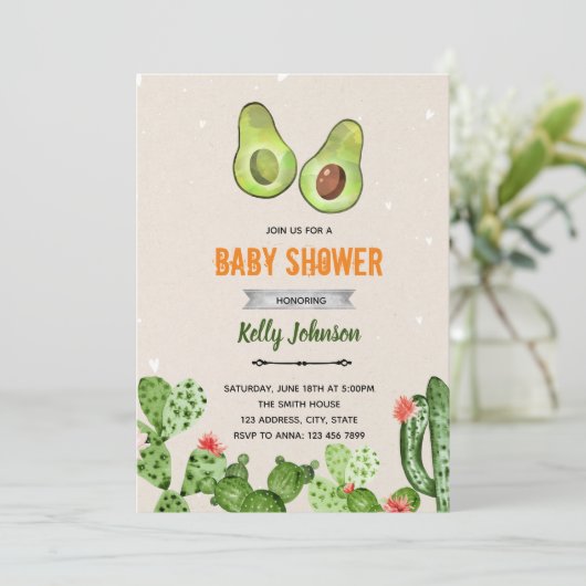 Avocado fista douche gender onthult uitnodiging (Staand voorkant)