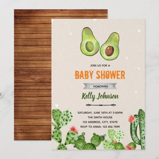 Avocado fista douche gender onthult uitnodiging (Voorkant / Achterkant)