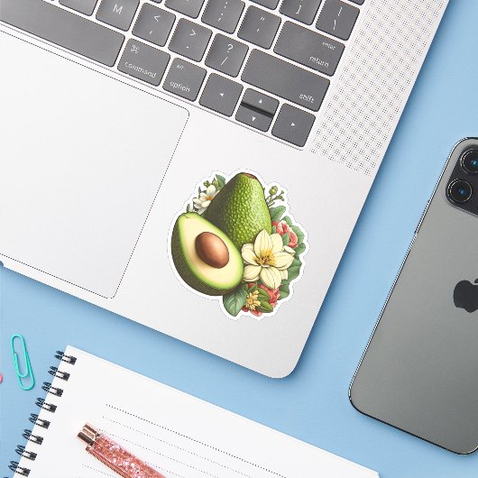 Avocado Floral esthetisch kunstwerk Vegan Sticker (Laptop met iPhone)