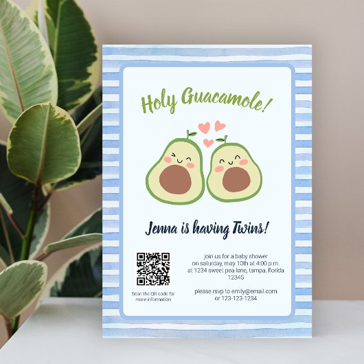 Avocado Gender Neutral QR Code Twins Baby shower Kaart