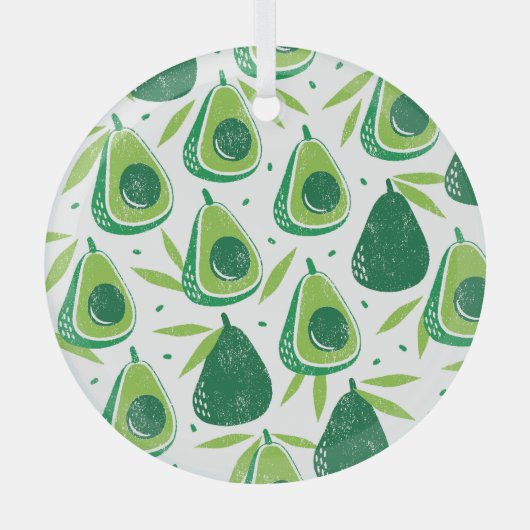 Avocado, getextureerde stempel, naadloos patroon. glas ornament (Voorkant)