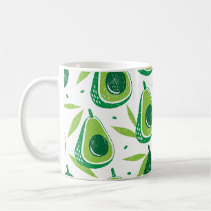 Avocado, getextureerde stempel, naadloos patroon. koffiemok