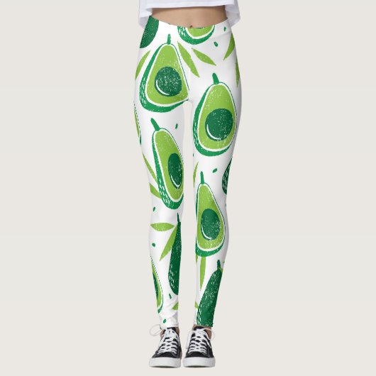 Avocado, getextureerde stempel, naadloos patroon. leggings (Voorkant)