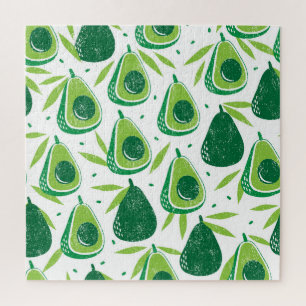 Avocado, getextureerde stempel, naadloos patroon. legpuzzel