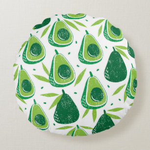 Avocado, getextureerde stempel, naadloos patroon. rond kussen