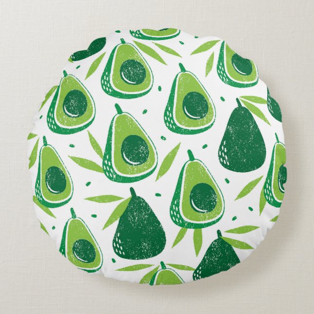 Avocado, getextureerde stempel, naadloos patroon. rond kussen (Voorkant)