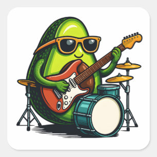 Avocado gitarist Art Cool Fruit Band Vierkante Sticker