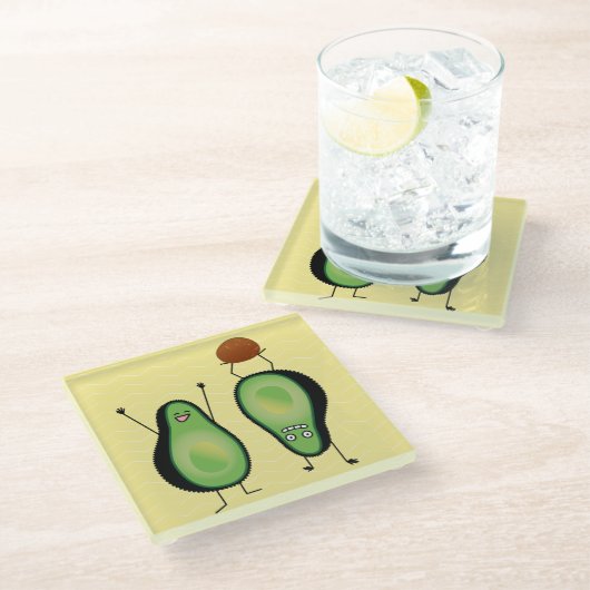 Avocado grappig gekerende handlanger glazen onderzetter (Schuin)