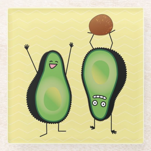 Avocado grappig gekerende handlanger glazen onderzetter (Voorkant)