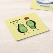 Avocado grappig gekerende handlanger kartonnen onderzetters (Schuin)