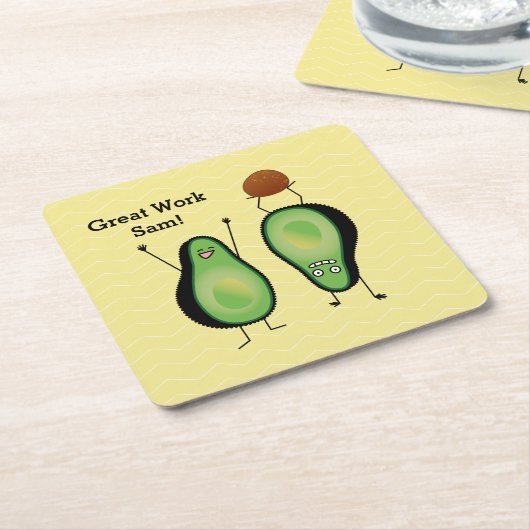 Avocado grappig gekerende handlanger kartonnen onderzetters (Schuin)