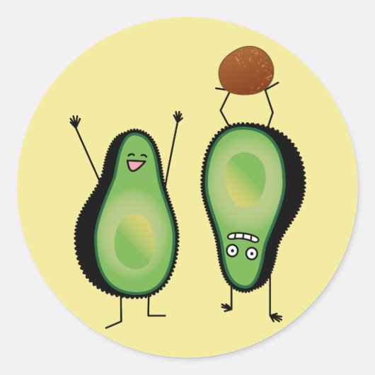 Avocado grappig gekerende handlanger ronde sticker (Voorkant)
